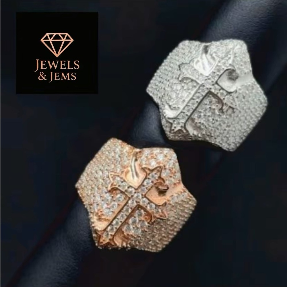 Gold and Silver Hexagonal Jewelry Rings with Sparkling Stones